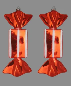 58987 2 x 17cm Oblong Candy Bauble Red & White