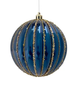 61071 10cm Glitter Stripe Pumpkin Bauble Navy