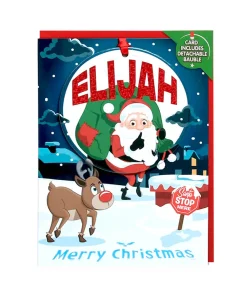 70H04010148 Personalised Christmas Card with Detachable Bauble Name Elijah