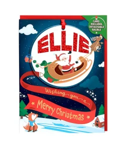 70H04010156 Personalised Christmas Card with Detachable Bauble Name Ellie