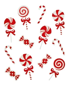 AC241358 35cm Glitter Red-White Candy Sweets Window Sticker