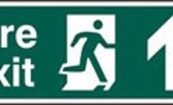 Sign Fire Exit Arrow Up S/adh 400×150 (EACH)